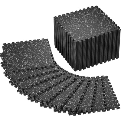 SUPERJARE 0.56'' Thick 12 Pcs 48 Sq Ft Rubber Top Exercise Equipment Mats, High Density EVA Foam Mats with Rubber Top, Interlocking Gym Flooring for Home Gym, Protective Workout Mat, Black/Grey