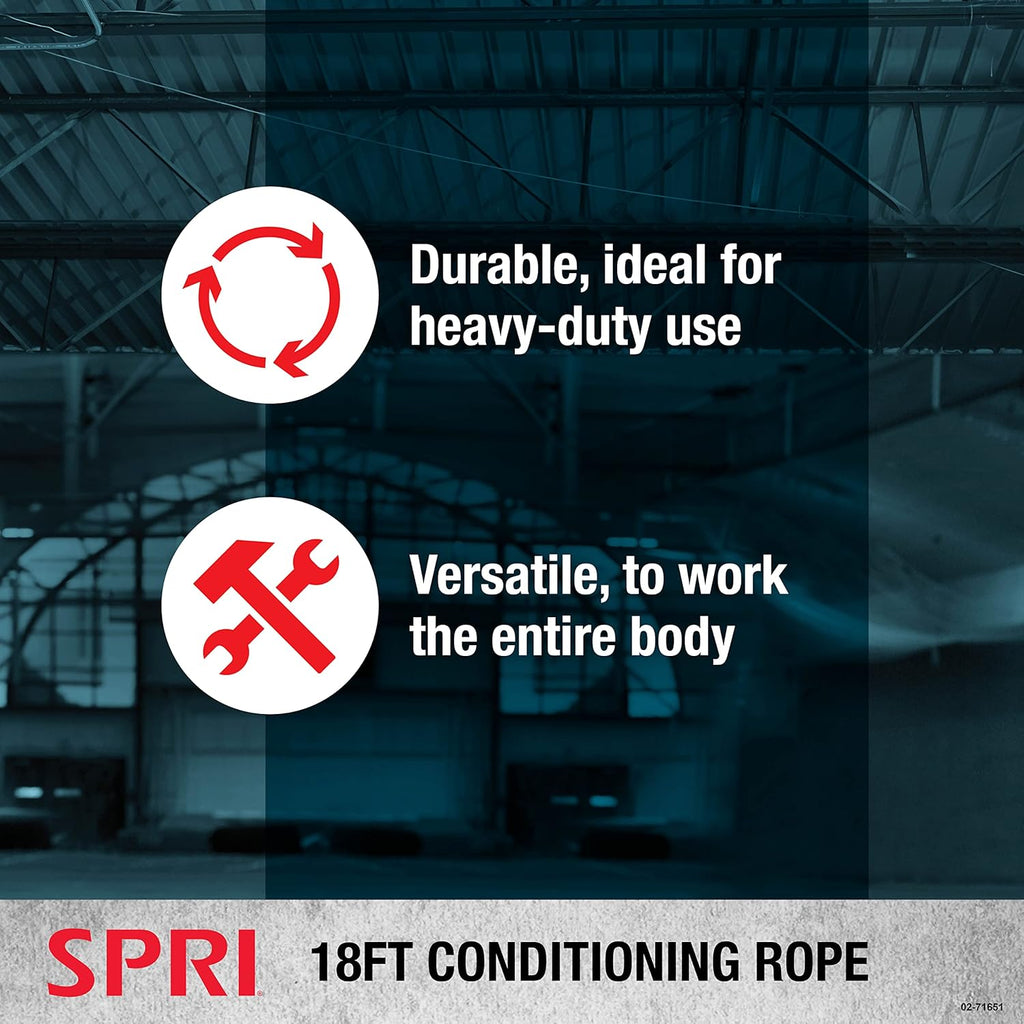 SPRI Battle Rope - Weighted Rope for Strength Training, Working Out, and High-Intensity Workouts for Building Stamina and Endurance - Durable Conditioning Rope - 18ft Long with 1.5" Thickness
