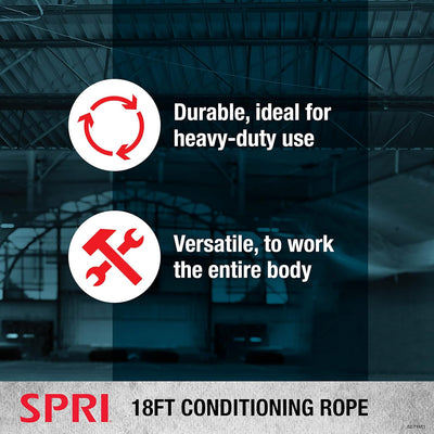 SPRI Battle Rope - Weighted Rope for Strength Training, Working Out, and High-Intensity Workouts for Building Stamina and Endurance - Durable Conditioning Rope - 18ft Long with 1.5" Thickness
