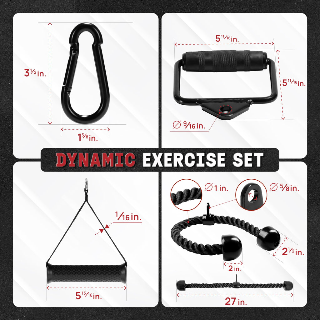 Yes4All Cable Machine Attachment, Row Handles, Tricep Rope, Straight Bar, V Bar, LAT Pulldown Accessories Load 880 LB for Home Gym