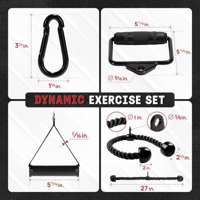 Yes4All Cable Machine Attachment, Row Handles, Tricep Rope, Straight Bar, V Bar, LAT Pulldown Accessories Load 880 LB for Home Gym