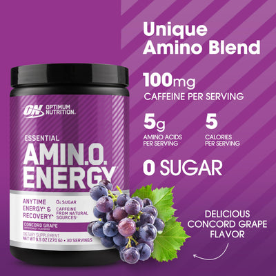 Optimum Nutrition Amino Energy - Pre Workout with Green Tea, BCAA, Amino Acids, Keto Friendly, Green Coffee Extract, Energy Powder - Watermelon, 30 Servings (Packaging May Vary)