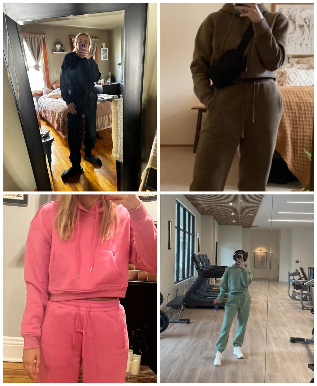 LTSCNRM Women's 2 Piece Airport Outfits Fleece Crop Hoodies Pullover Sweatshirt Sweatsuits Joggers Pants Pockets