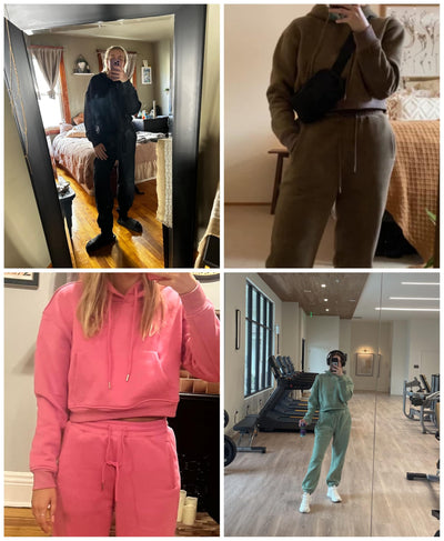 LTSCNRM Women's 2 Piece Airport Outfits Fleece Crop Hoodies Pullover Sweatshirt Sweatsuits Joggers Pants Pockets