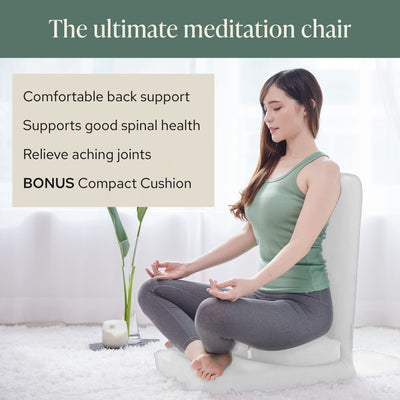 Mindful Modern Folding Pro Meditation Chair - Adjustable Meditation Seat with Back Support and Half Moon Buckwheat Meditation Cushion - Comfortable Mindfulness Living Room Floor Chair
