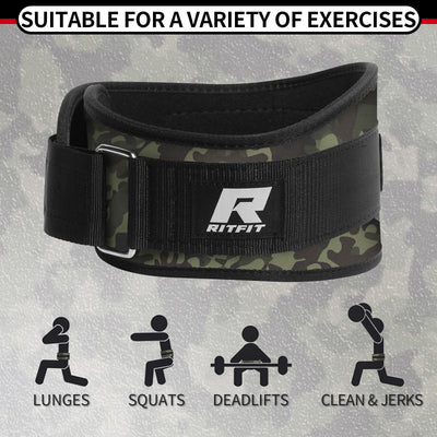 RitFit Weight Lifting Belt - Great for Squats, Lunges, Deadlift, Thrusters - Men and Women - 6 Inch Black/Camouflage