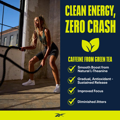 Reebok Pre-Workout Powder | 200mg Natural Caffeine, 3g Creatine Monohydrate | Clean Energy Pre Workout for Strength, Focus & Pump | Informed-Sport Certified | ReeEnergize | Sour Green Apple
