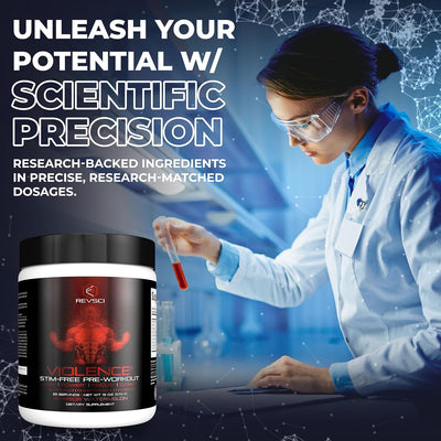 VIOLENCE Stim Free Pre Workout Powder by REVSCI, Precision Dosed Non Stim Preworkout Pump Pre Workout Caffeine Free Pre Workout Powder, Pump Supplement & Stimulant Free Nitric, Watermelon, 25 Servings