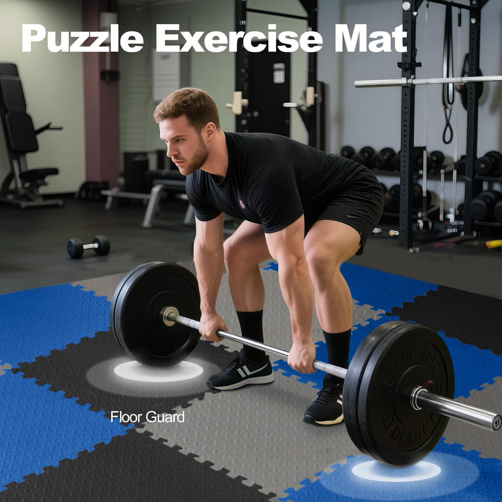 Fitvids Puzzle Exercise Gym Flooring Mat, 3/4" Thick High-Density EVA Interlocking Tiles, Workout Mat for Home Gym, Fitness Equipment, MMA, Gymnastics, 24-Piece Shock-Absorbing Exercise Mat (96 Sq Ft)