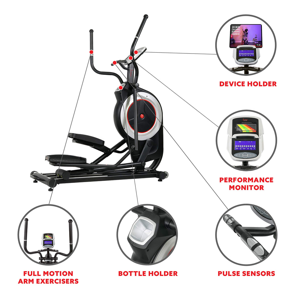 Sunny Health & Fitness Elliptical Trainer Machine w/Built-in Pulse Sensor, Low Impact Cardio Exerciser & Full-Body Cross Training for Home, Optional Free SunnyFit App Link & Electric w/300LB Load