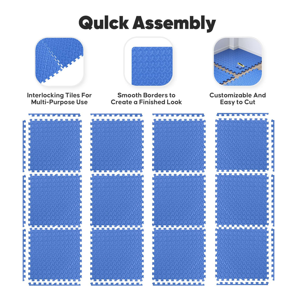 Home Gym Mat, Puzzle Exercise Mat, EVA Interlocking Foam Floor Tiles for Home Workout Equipment and Kids' Play Areas - Grey, 24 in x 24 in x ½ in - 12 Tiles (Grey, 12 Pack, 48 SQ FT)