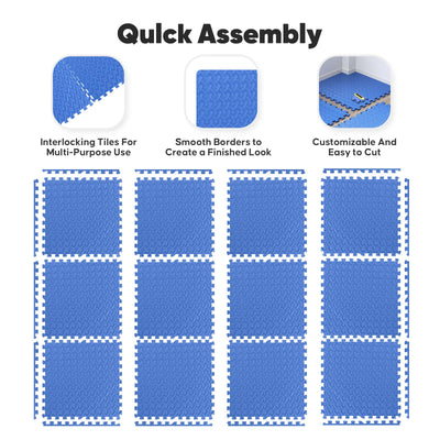 Home Gym Mat, Puzzle Exercise Mat, EVA Interlocking Foam Floor Tiles for Home Workout Equipment and Kids' Play Areas - Grey, 24 in x 24 in x ½ in - 12 Tiles (Grey, 12 Pack, 48 SQ FT)