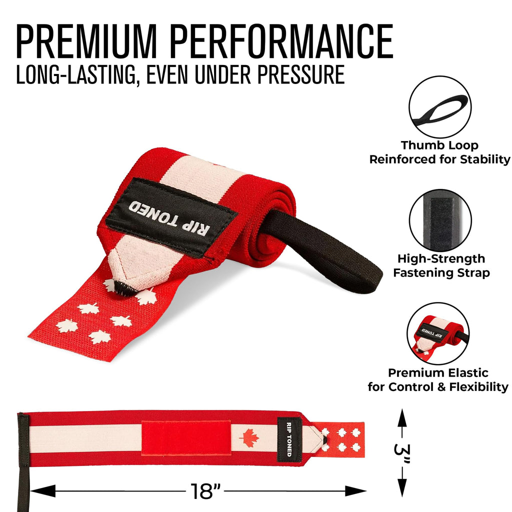 Rip Toned 18” Wrist Wraps - USPA Endorsed Wrist Straps for Weightlifting - Quality Wrist Support - Adjustable, Durable, Machine Washable - Gym Wraps for Powerlifting - for Men & Women
