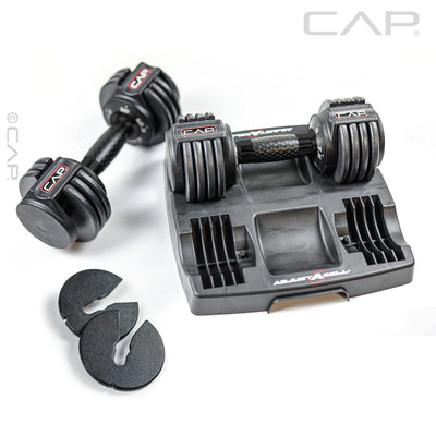 CAP Barbell ADJUSTABELL Adjustable Round Dumbbell Weights - Singles & Pairs | 12.5 lb, 25 lb & 55 lb | Multiple Handle Options