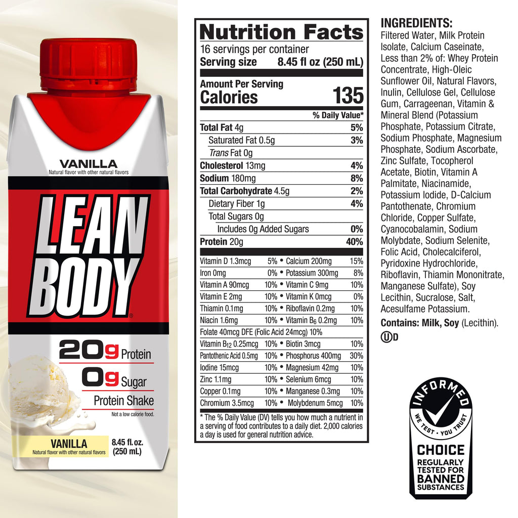 Labrada Lean Body Ready-to-Drink Cookies and Cream Protein Shake, 40g Protein, Whey Blend , 0 Sugar, Gluten No, 22 Vitamins & Minerals, (Recyclable Carton & Lid - Pack of 12) LABRADA , 17 Fl Oz (Pack of 12)
