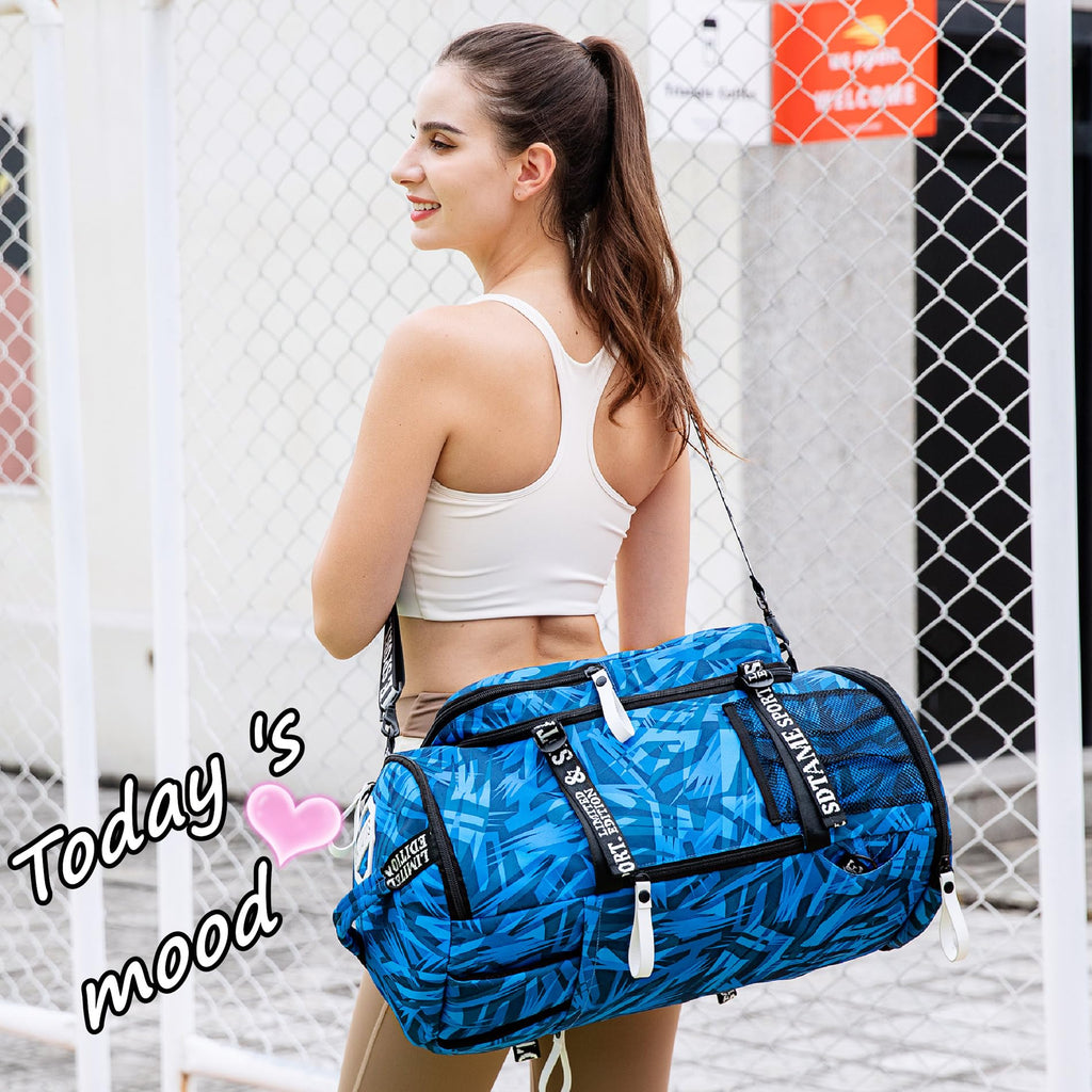 Gym Duffle Bag Backpack with Shoe Compartment,4 ways Travel Backpack for Women and Men,Multi-Functional Weekender bag with Waterproof Layer&Laptop Compartment for Fitness, Travel,Camping