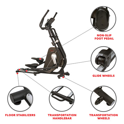 Sunny Health & Fitness Elliptical Trainer Machine w/Built-in Pulse Sensor, Low Impact Cardio Exerciser & Full-Body Cross Training for Home, Optional Free SunnyFit App Link & Electric w/300LB Load