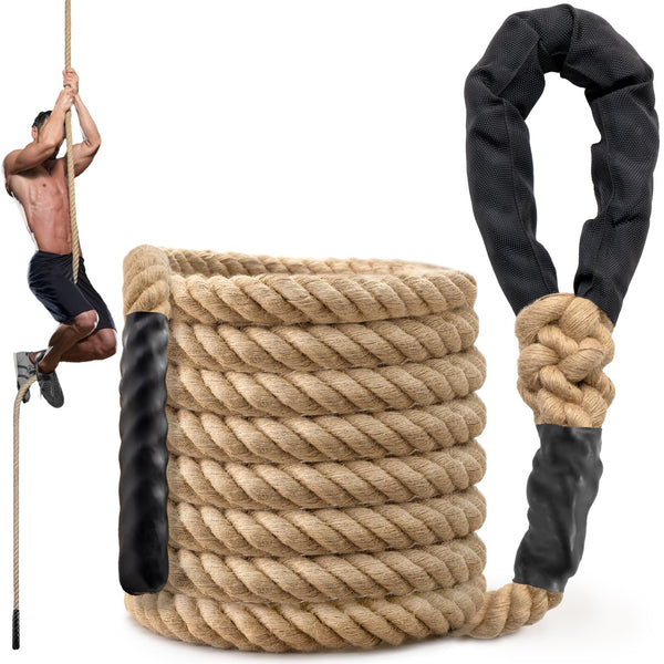 Climbing Rope Gym Workout - 1.5 Inch Diameter 10FT 15FT 20FT 25FT 30FT 35FT Heavy Duty Jute Thick Ropes for Adults Strength Training Outdoor Tree Swing Indoor Home Fitness Exercise