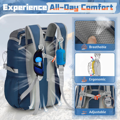 RAINSMORE Foldable Hiking Backpack for Women Men Packable Camping Backpack 40L Waterproof Hiking Daypack Bag Lightweight Collapsible Daypack for Travel Trekking Mountaineering Large Capacity Black