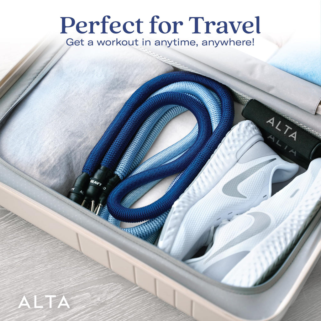 ALTA Resistance Tube Bands for Women - Full Kit Resistance Bands for Working Out with Handles, Ankle Straps, Door Anchor – Home Workout Bands for Physical Therapy, Pilates Long Exercise Bands Set