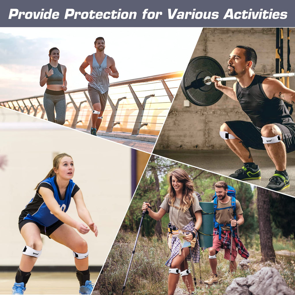 IPOW 2 Pack Knee Pain Relief & Patella Stabilizer Knee Strap Brace Support for Hiking, Soccer, Basketball, Running, Jumpers Knee, Tennis, Tendonitis, Volleyball & Squats, Black