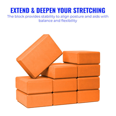 Hello Fit 3" Yoga Block, 10 Pack Bulk EVA Foam Yoga Blocks, Firm and Supportive Yoga Brick, Balance Foam for Stretching, Pilates, and Workout, 3" x 6" x 9"