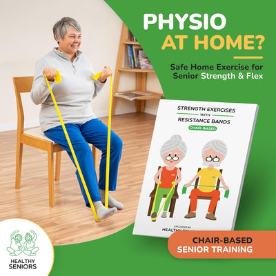 Chair Exercise Program with Two Resistance Bands, Handles and Printed Exercise Guide. Suitable for Rehab or Physical Therapy. Thoughtful Gift for Grandma or Grandpa