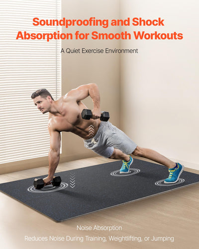 VEVOR 0.56Inch 48sq.ft 12 Tiles Gym Flooring for Home Gym, Rubber Top with High Density EVA Foam, 25 x 25In Gym Floor Exercise Equipment Mats, Interlocking Gym Mats, Puzzle Workout Mats, Black & Gray