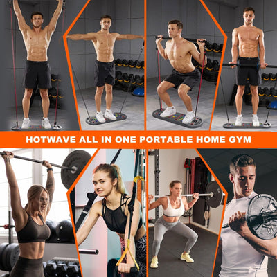 HOTWAVE Portable Exercise Equipment with 16 Gym Accessories,20 in 1 Push Up Board Fitness,Resistance Bands with Ab Roller Wheel,at Home Workout for Men