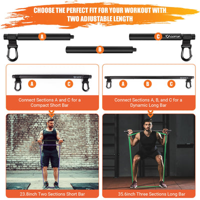 Portable Heavy Duty Resistance Bar with 3 Resistance Bands, Pilates Bar with Pull Up Bands & Training Poster, Yoga Pilates Equipment for Home Gym