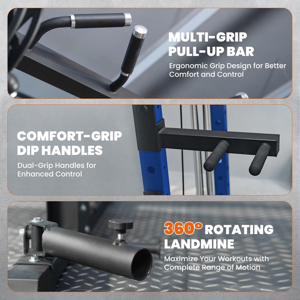 Smith Machine Home Gym with Aluminum Pulley Set- 2000lbs Capacity All-in-One Power Rack with Cable Crossover, Pull-Up Bar & Dip Station, Includes 18 Attachments, P107 Anvil