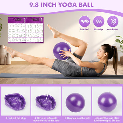 Pilates Ring Set with Resistance Bands Set, Pilates Ball, Sliding Disks – Workout Equipment Home Gym Includes Complete Fitness Poster