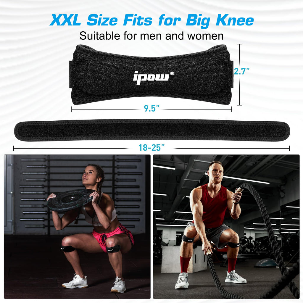 IPOW 2 Pack Knee Pain Relief & Patella Stabilizer Knee Strap Brace Support for Hiking, Soccer, Basketball, Running, Jumpers Knee, Tennis, Tendonitis, Volleyball & Squats, Black