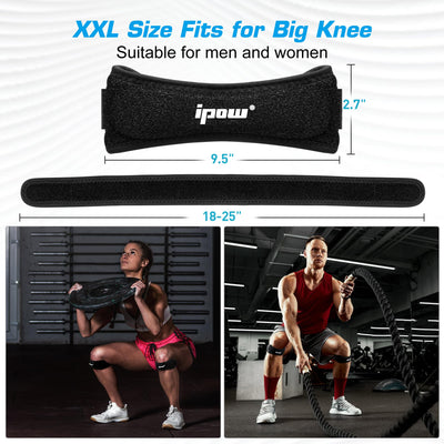 IPOW 2 Pack Knee Pain Relief & Patella Stabilizer Knee Strap Brace Support for Hiking, Soccer, Basketball, Running, Jumpers Knee, Tennis, Tendonitis, Volleyball & Squats, Black
