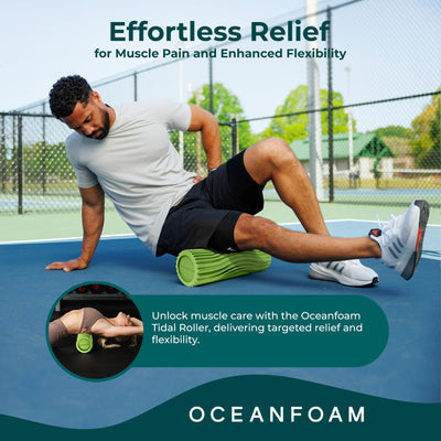 Oceanfoam Tidal Roller - Natural - Muscle Massage Foam Roller for Back Pain & Stretching - Firm and Ergonomic Wide Wave Textured - Yoga, Athletics, & Wellness - Full Size, 20" x 5"