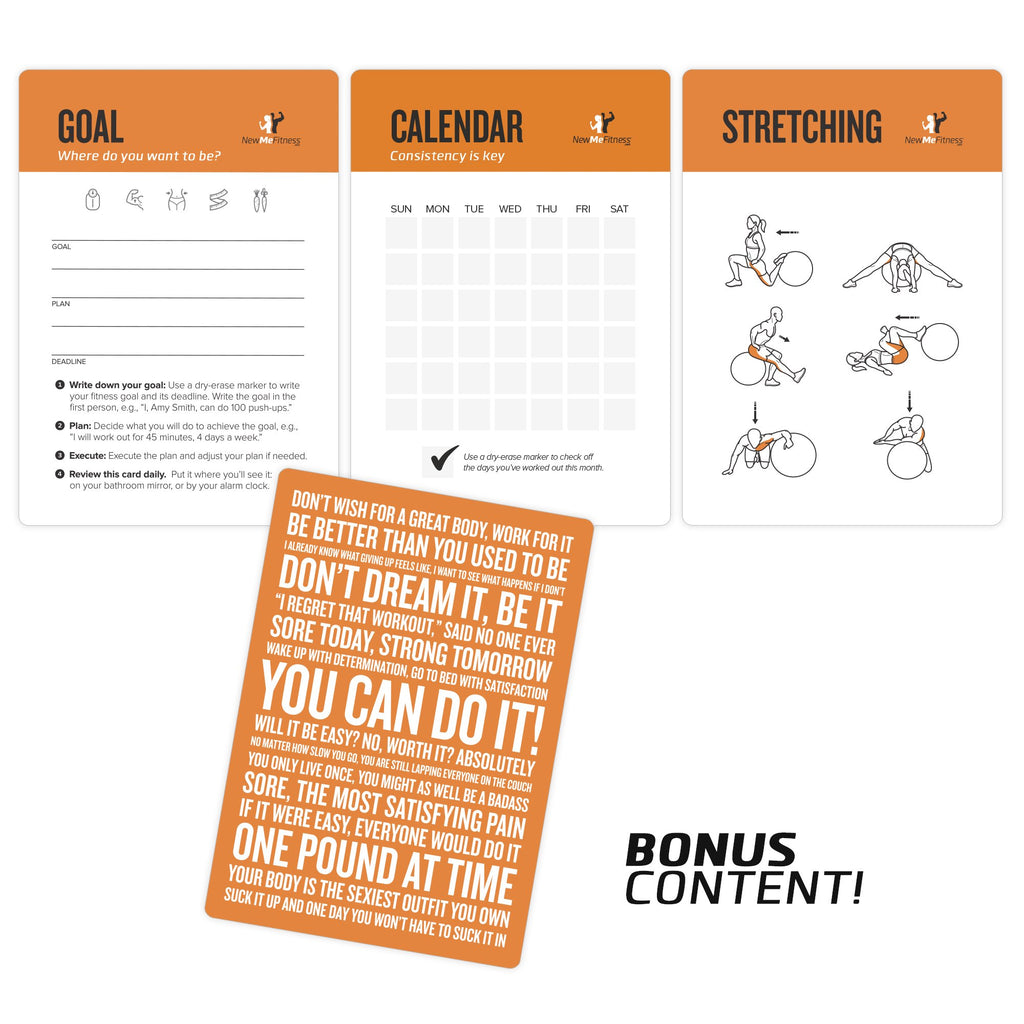 NewMe Fitness Stretching Workout Cards, Instructional Fitness Deck for Women & Men, Beginner Fitness Guide to Training Exercises at Home or Gym
