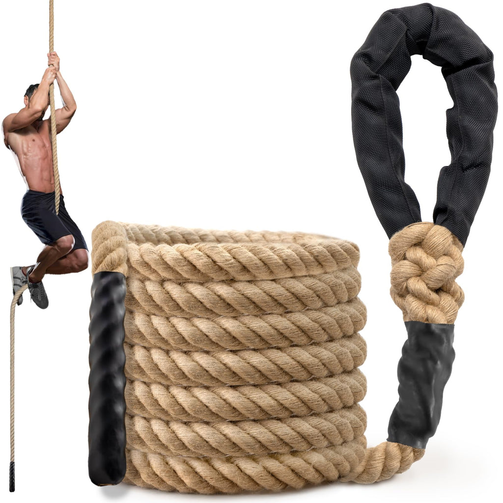 Climbing Rope Gym Workout - 1.5 Inch Diameter 10FT 15FT 20FT 25FT 30FT 35FT Heavy Duty Jute Thick Ropes for Adults Strength Training Outdoor Tree Swing Indoor Home Fitness Exercise