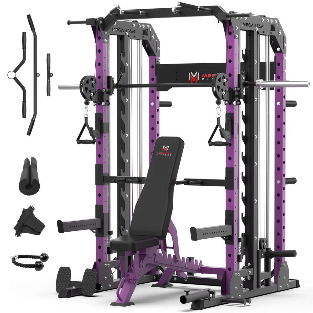 Smith Machine Home Gym with Aluminum Pulley Set- 2000lbs Capacity All-in-One Power Rack with Cable Crossover, Pull-Up Bar & Dip Station, Includes 18 Attachments, P107 Anvil
