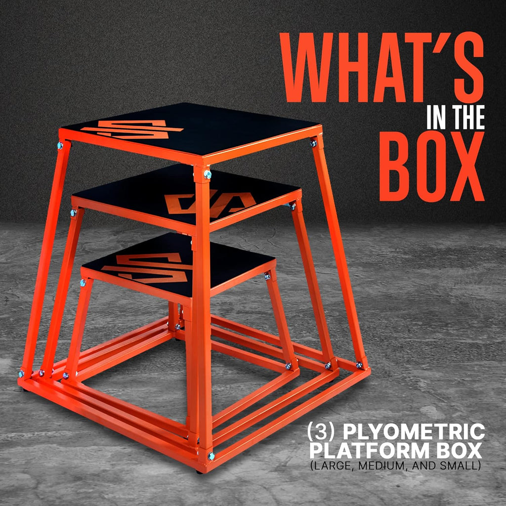 SQUATZ 3 Pcs Plyometric Platform Box - Small, Medium, Large Sized Platform Boxes Covered with Anti-Skid Rubber for Home Gym Training, Comes with 3 Platform Boxes - Firm, Durable, and Stable Frame