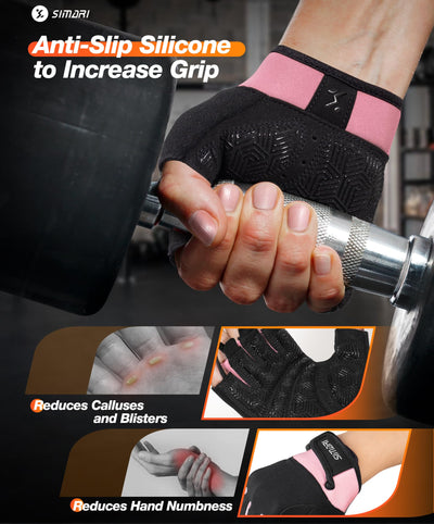 SIMARI Breathable Workout Gloves for Men & Women, Weight Lifting Gloves with Padded, Grip, Full Palm Protection, Gift for Gym Exercise, Cycling, Weightlifting Training, Fitness, Black, Pink, Size