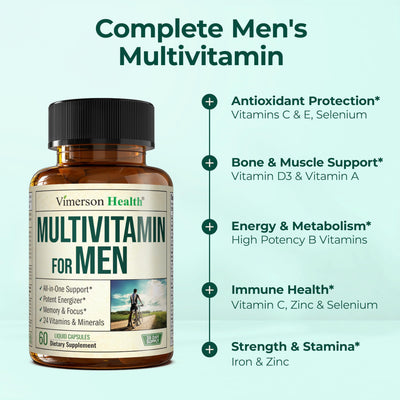 Multivitamin for Men – Methylated Mens Multivitamins & Multiminerals Capsules with Vitamin B12, A, D, C, Zinc, Magnesium & More for Complete Daily Support – High Potency Bioavailable Vitamins for Men