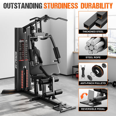 Home Gym, M1 Workout Station with 140LBS Weight Stack, Multifunctional Home Gym Equipment with Pulley System for Full Body Strength Training