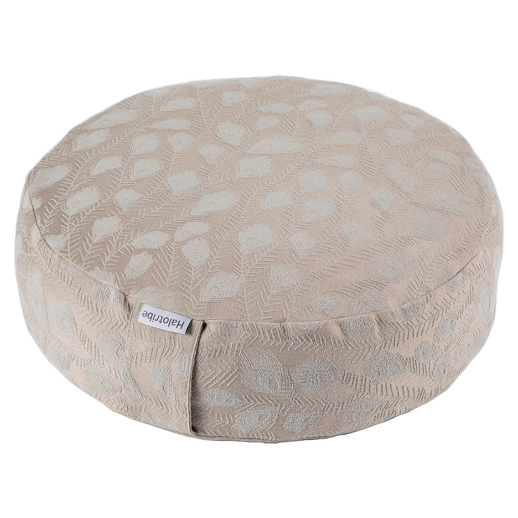 Meditation Cushion, Comfortable Meditation Pillow with Peacock Feather Jacquard Cover. Buckwheat Hull Filled Zafu Floor Pillow 16 * 16 * 5 in