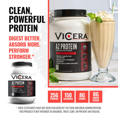 A2 Protein Powder, Peppermint Milkshake, 25 G Protein per Serving, Organic A2/A2 Whey Casein Blend With Probiotics and Celtic Sea Salt, Gluten Free Workout Supplement, Non GMO, 20 Serv, 27.4 Oz