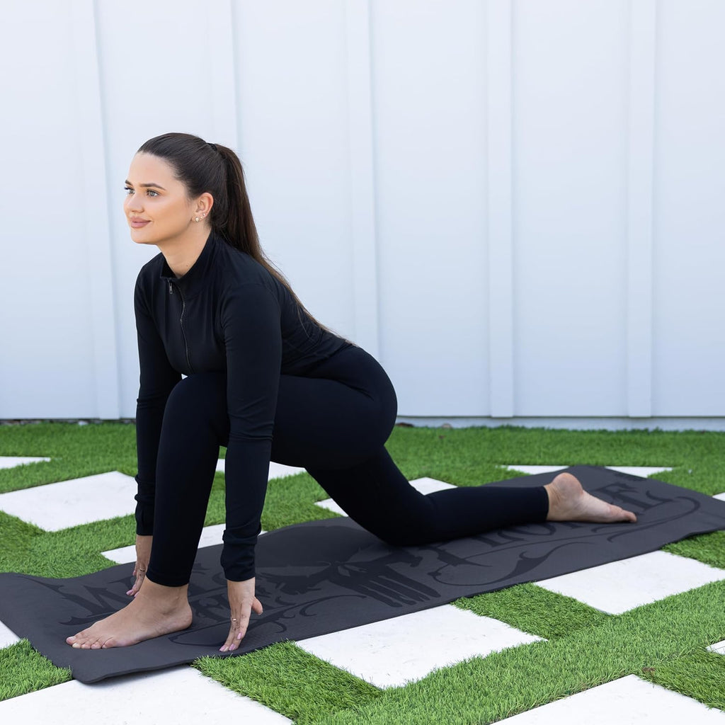 Hero Lyfe Yoga Mat – “We the People” Skull Engraving, Non-Slip Black TPE, 72" x 24" x 6mm, Patriotic Fitness Mat for Veterans and First Responders