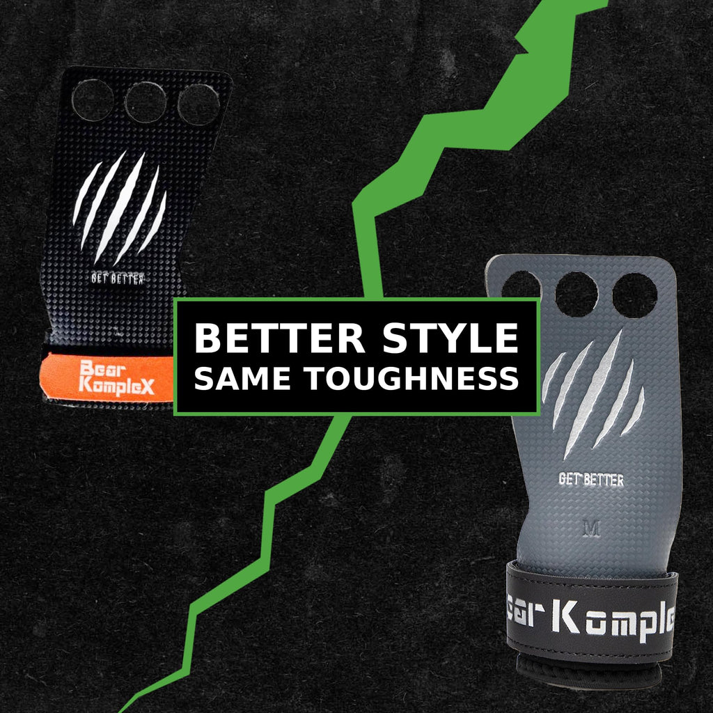 Bear KompleX 2-3 Hole Carbon Hand Grips for Weight Lifting, Cross Training and Gymnastics, Durable Workout Grips with Wrist Wraps, Comfortable Lifting Straps & Workout for Gymnastic Bars