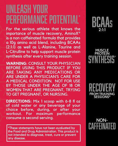 BSN Amino X Muscle Recovery & Endurance Powder with BCAAs, 10 Grams of Amino Acids, Keto Friendly, Caffeine-Free, Support Endurance, Zero Sugar, Grape, 30 servings, 15.34 Ounce (Packaging May Vary)