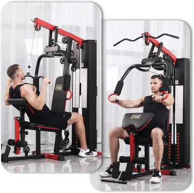 Fitvids Home Gym Equipment, Multifunctional Full Body Workout Weight Machine Station with Weight Stack, All in One Exercise Equipment with Pulley System & Seated Rowing for Home Gym Strength Training