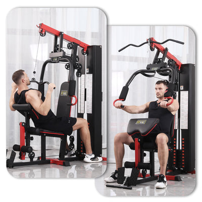 Fitvids Home Gym Equipment, Multifunctional Full Body Workout Weight Machine Station with Weight Stack, All in One Exercise Equipment with Pulley System & Seated Rowing for Home Gym Strength Training