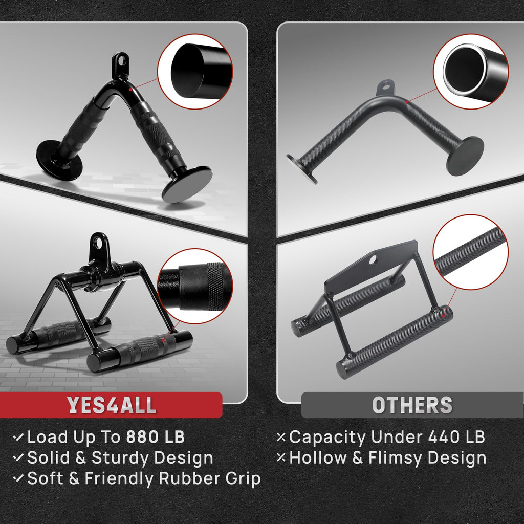 Yes4All Cable Machine Attachment, Row Handles, Tricep Rope, Straight Bar, V Bar, LAT Pulldown Accessories Load 880 LB for Home Gym